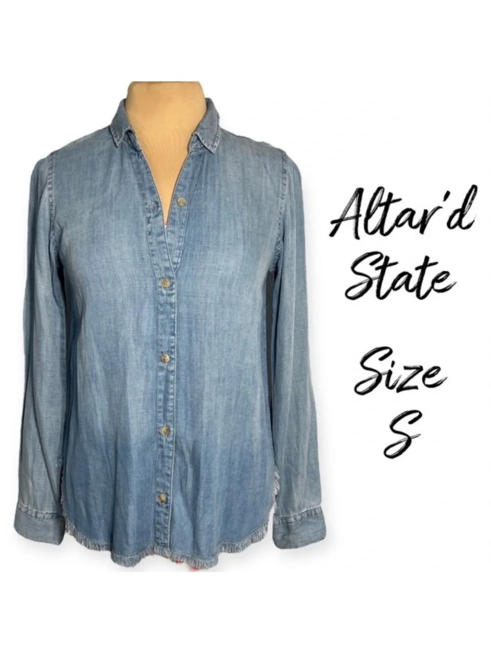 Altar'd State blue Chambray casual button down shirt size S 90’s CBK minimalist